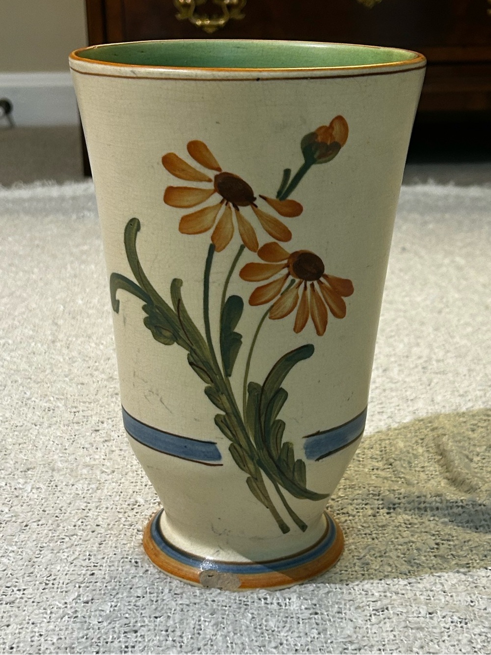 Vintage 1920s Weller Pottery Vase Bonito Line w hand painted daisy floral motif